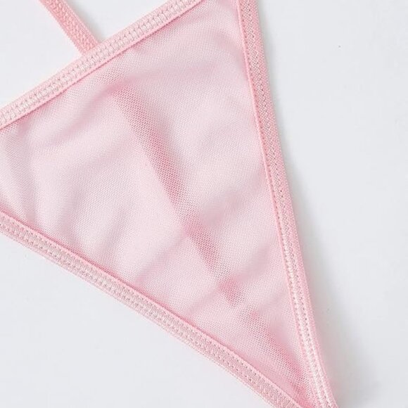 LACE DRESS SEXY LINGERIE BABYDOLL G-STRING WOMEN PAJAMAS NIGHTIE PAJAMAS PINK - Picture 6 of 6